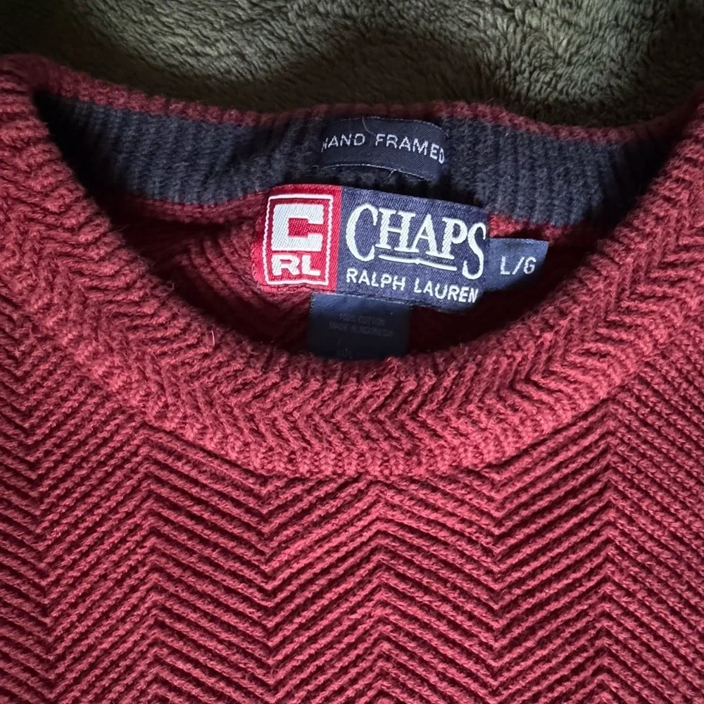 Chaps Ralph Lauren Sweater Men's L Knit Pullover Preppy Framed Textured Size L